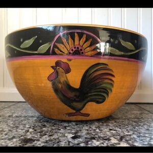 Large Artistic Ceramic Earthenware Bowl with Proud Rooster Motif 10 x 5